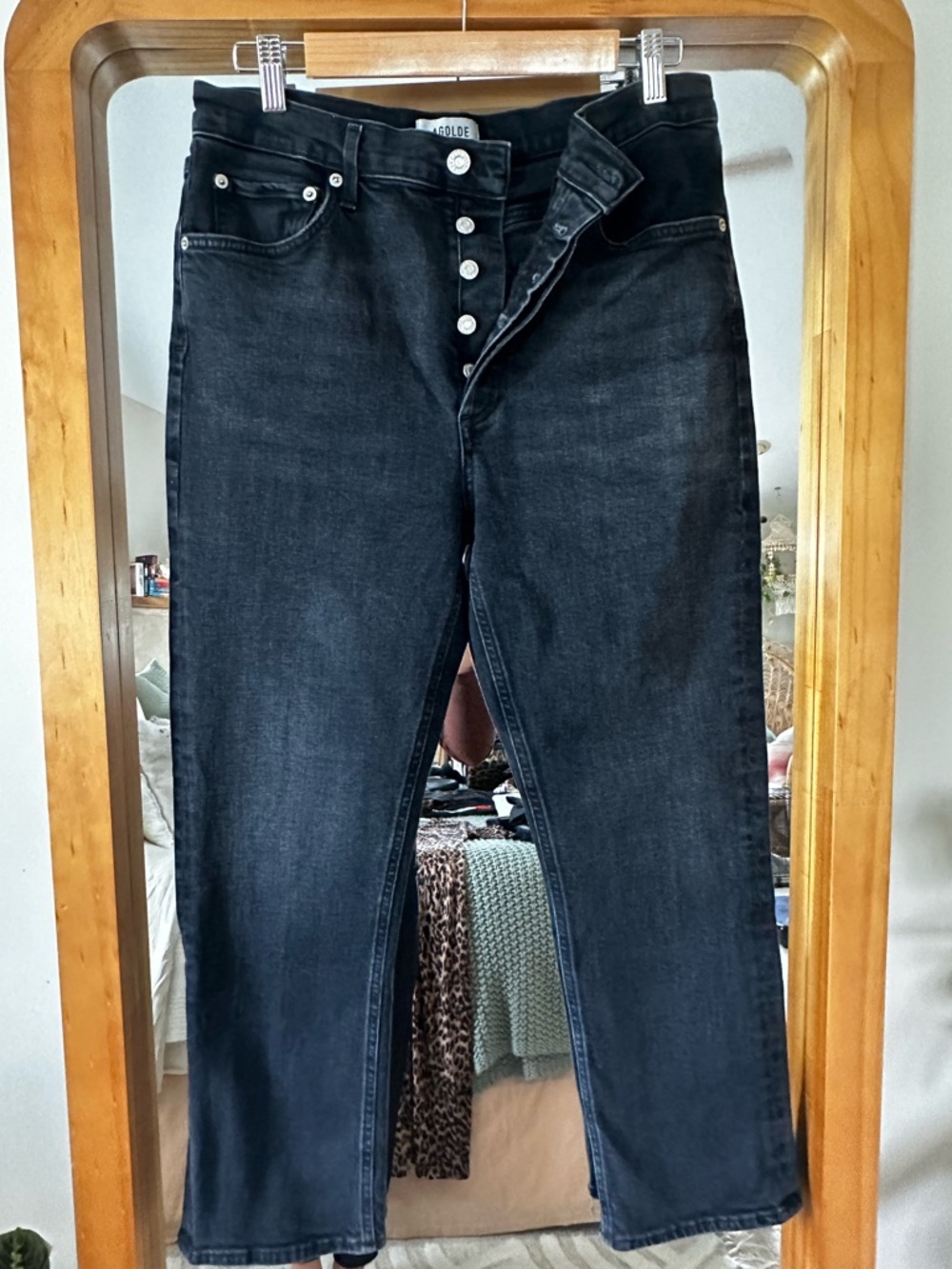 AGOLDE Riley High-Rise Straight Crop Jeans Washed Black Sz31 - Picture 10 of 11